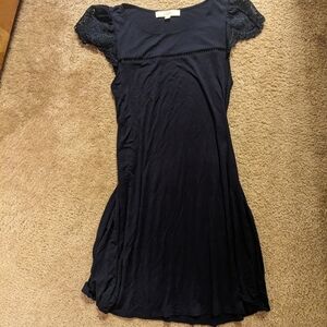 Loft Women's Navy Short Sleeve Dress With Lace Sleeves